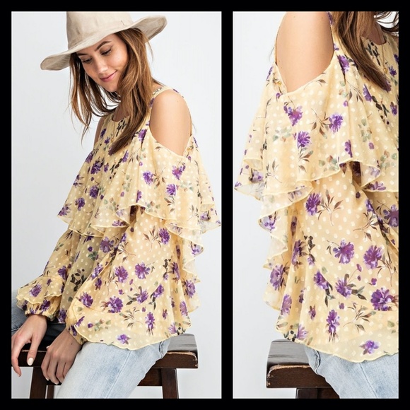 BNWT Easel "Rosie Pom Pom" Ruffle Detailed Chiffon Top - Picture 7 of 13